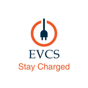 EVCS logo with the slogan that says stay charged
